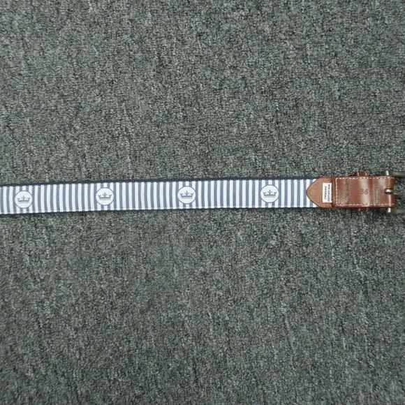 Peter Millar Belt Mens 36 Blue Brown Leather Needlepoint Blue Footed Booby - Picture 7 of 9